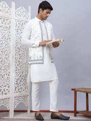 Embroidered Silk Blend Nehru Jacket-JOWC-4111White