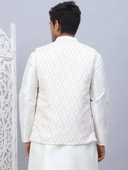 Embossed Silk Blend Nehru Jacket-JOWC-4112Cream