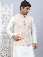Embroidered Viscose Rayon Nehru Jacket-JOWC-4113Beige