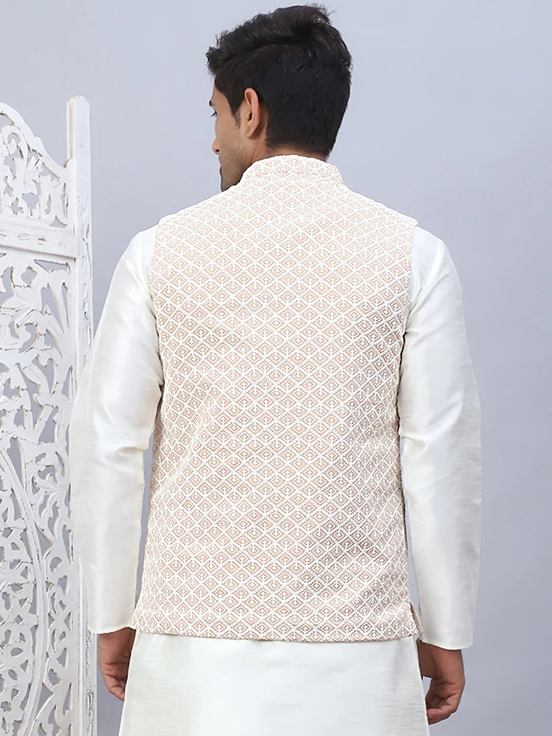 Beige Embroidered Nehru Jacket - Men's Ethnic Wear, Modi Jacket