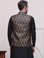 Woven Design Nehru Jacket For Men ( JOWC 4114Black )