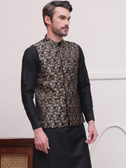 Woven Design Nehru Jacket For Men ( JOWC 4114Black )