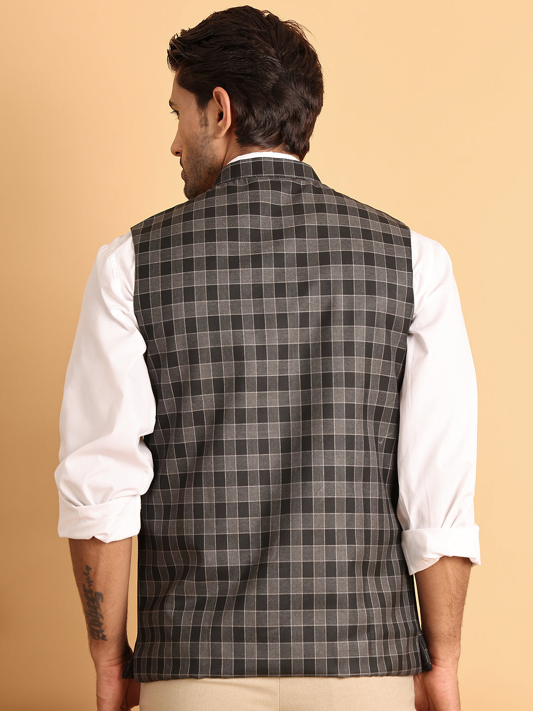 DesiQlo Men Checked Men Waistcoat Nehru Jacket - Grey