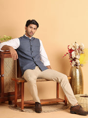 Checked Nehru Jacket for Men ( JOWC 4116Blue )