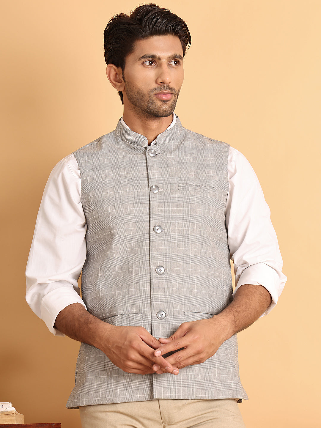 DesiQlo Men Checked Men Waistcoat Nehru Jacket - Multicolor