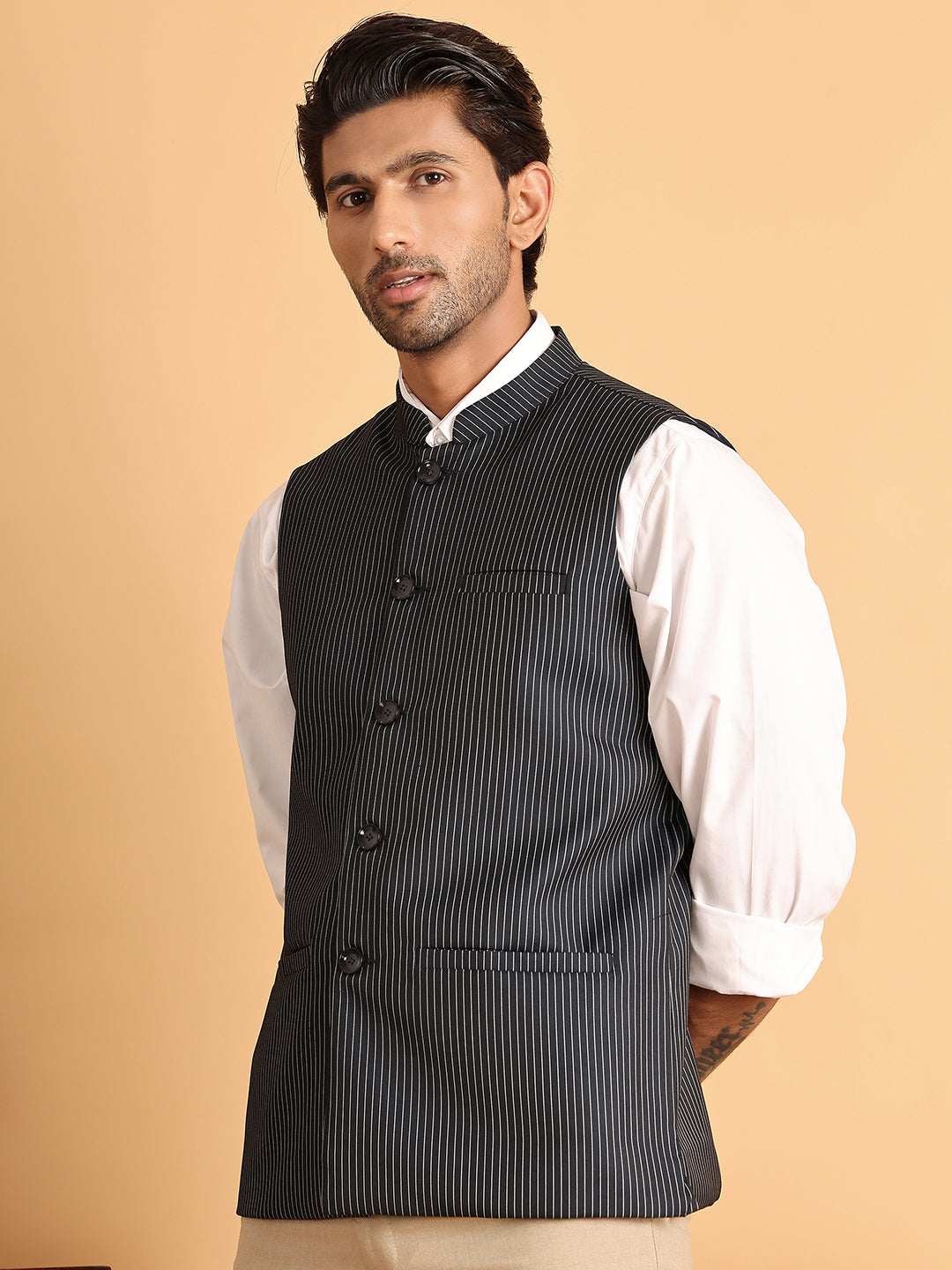 DesiQlo Men Checked Men Waistcoat Nehru Jacket - Blue - JOWC_4117Navy_