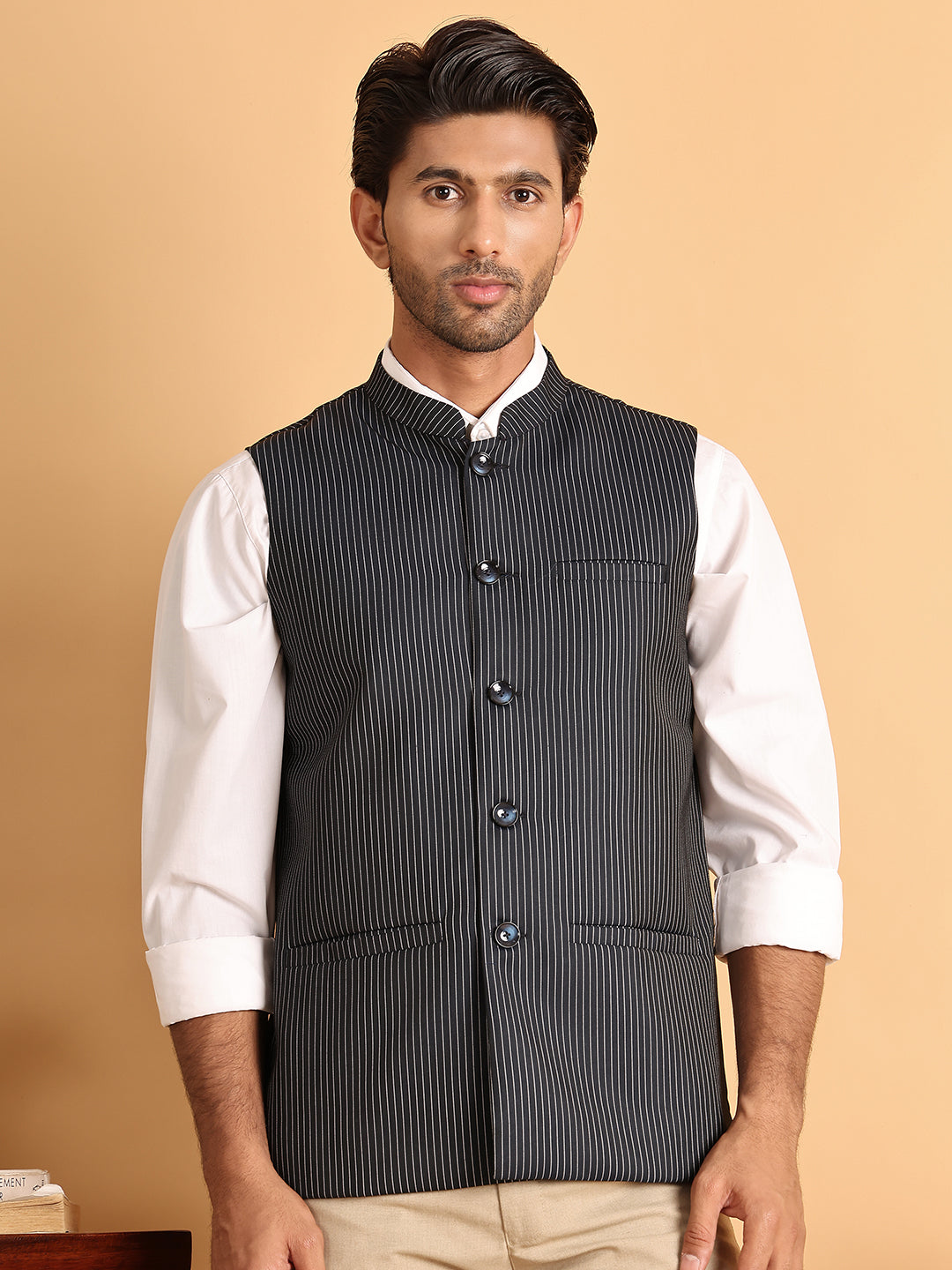 DesiQlo Men Checked Men Waistcoat Nehru Jacket - Blue - JOWC_4117Navy_