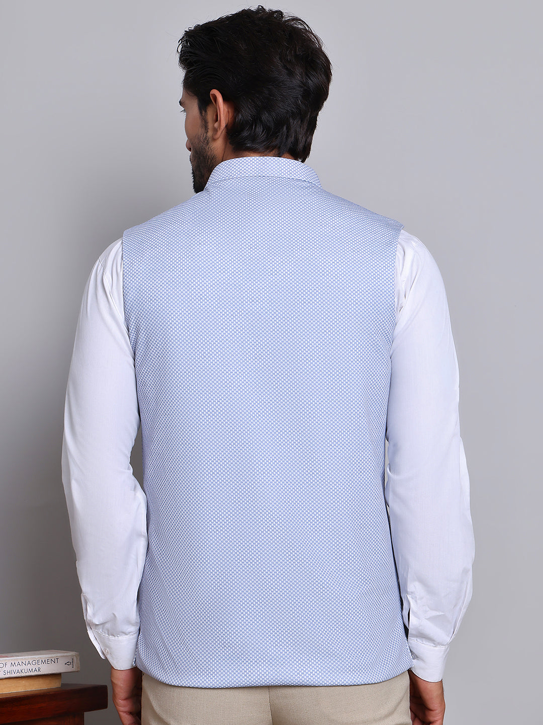 DesiQlo Men Woven Design Men Waistcoat Nehru Jacket - B - JOWC_4120Blu