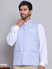 Woven Design Nehru Jacket For Men ( JOWC 4120Blue )