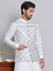 Embroidered Nehru Jacket For Men ( JOWC 4121Blue )