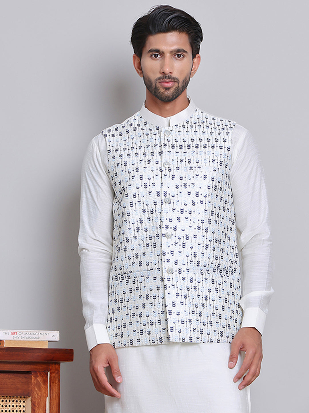 DesiQlo Men Embroidered Men Waistcoat Nehru Jacket - Bl - JOWC_4121Blu