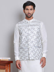 Embroidered Nehru Jacket For Men ( JOWC 4121Blue )