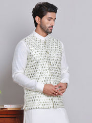 Embroidered Nehru Jacket For Men ( JOWC 4121Green )