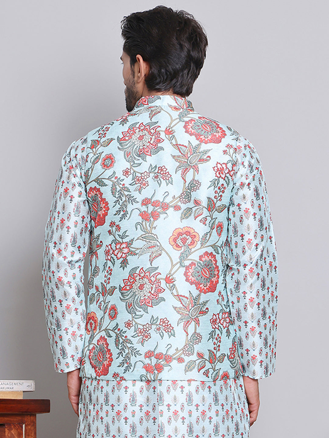 DesiQlo Men Printed Men Waistcoat Nehru Jacket - Blue - JOWC_4122Firoz