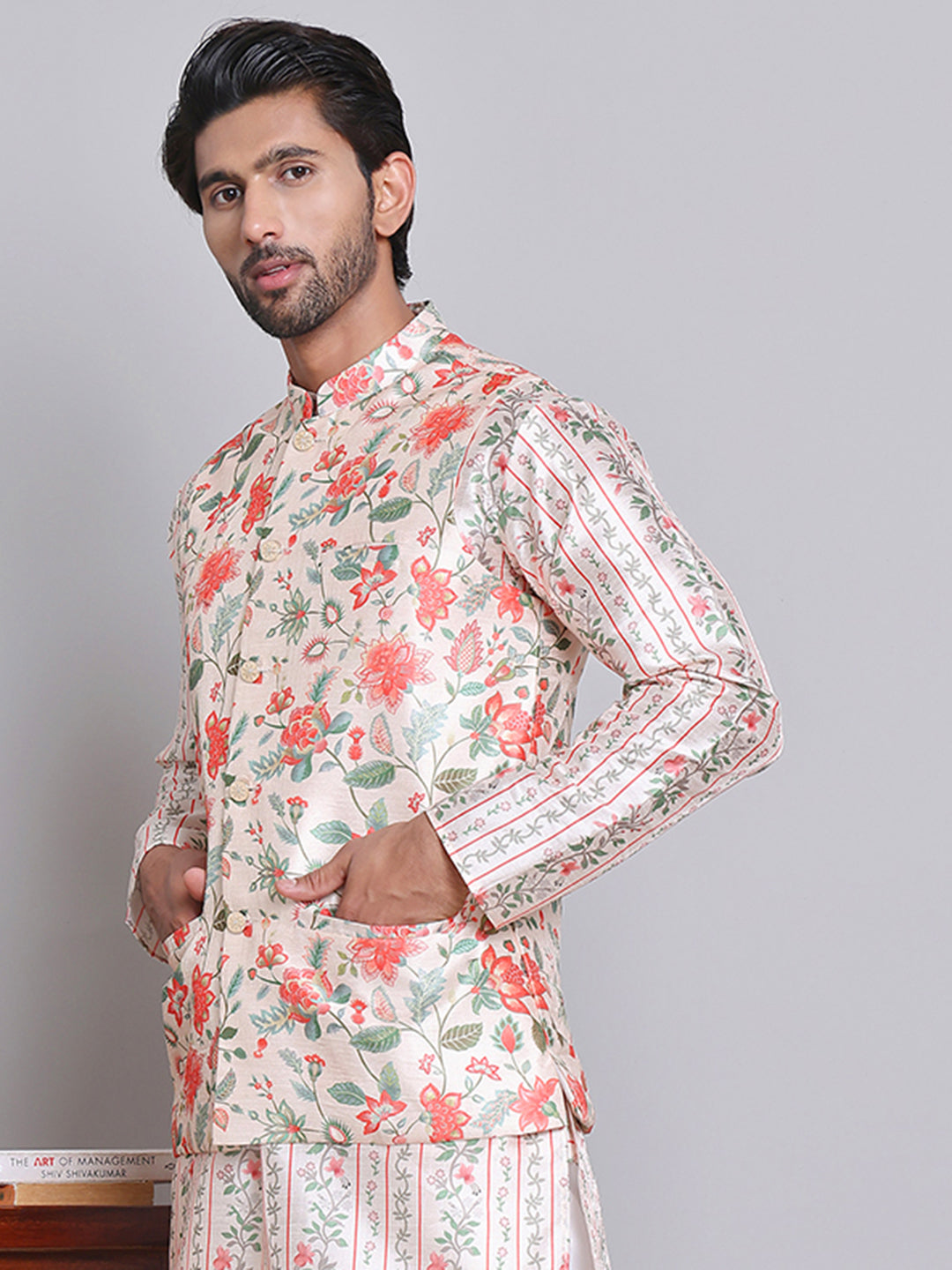 DesiQlo Men Printed Men Waistcoat Nehru Jacket - Gold