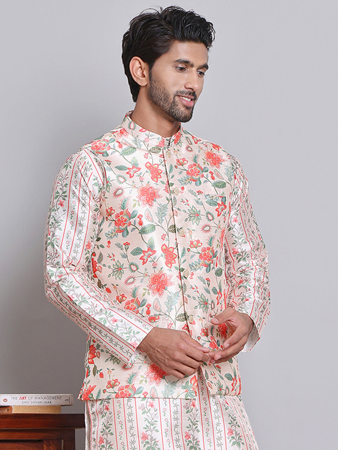 DesiQlo Men Printed Men Waistcoat Nehru Jacket - Gold
