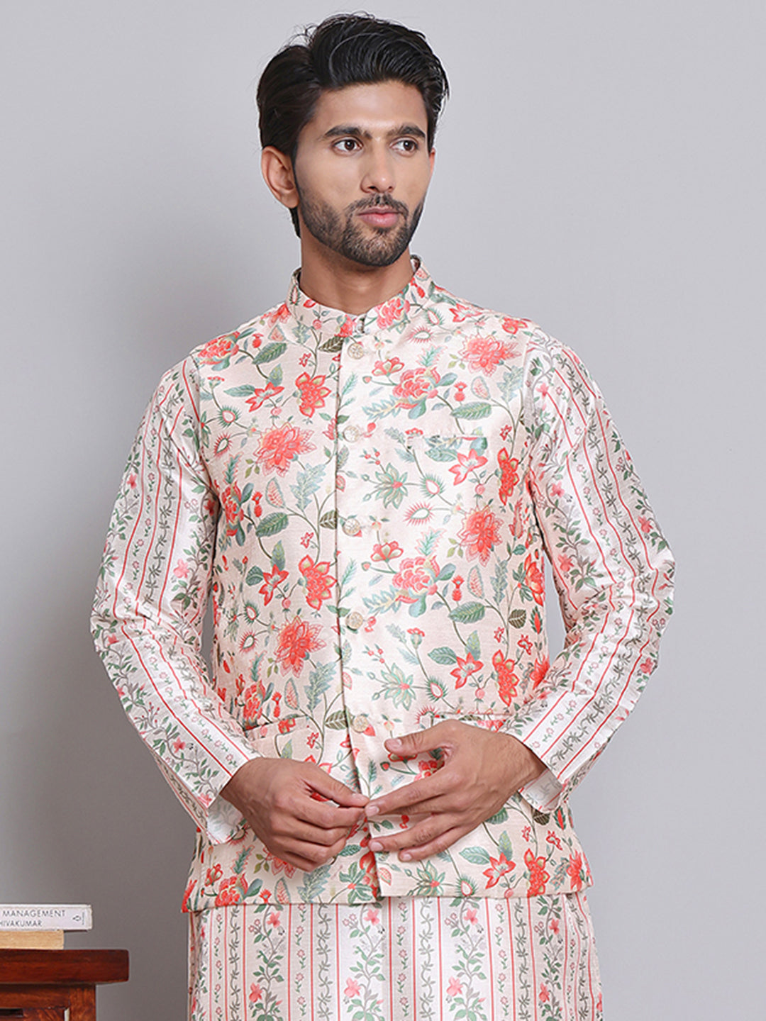 DesiQlo Men Printed Men Waistcoat Nehru Jacket - Gold