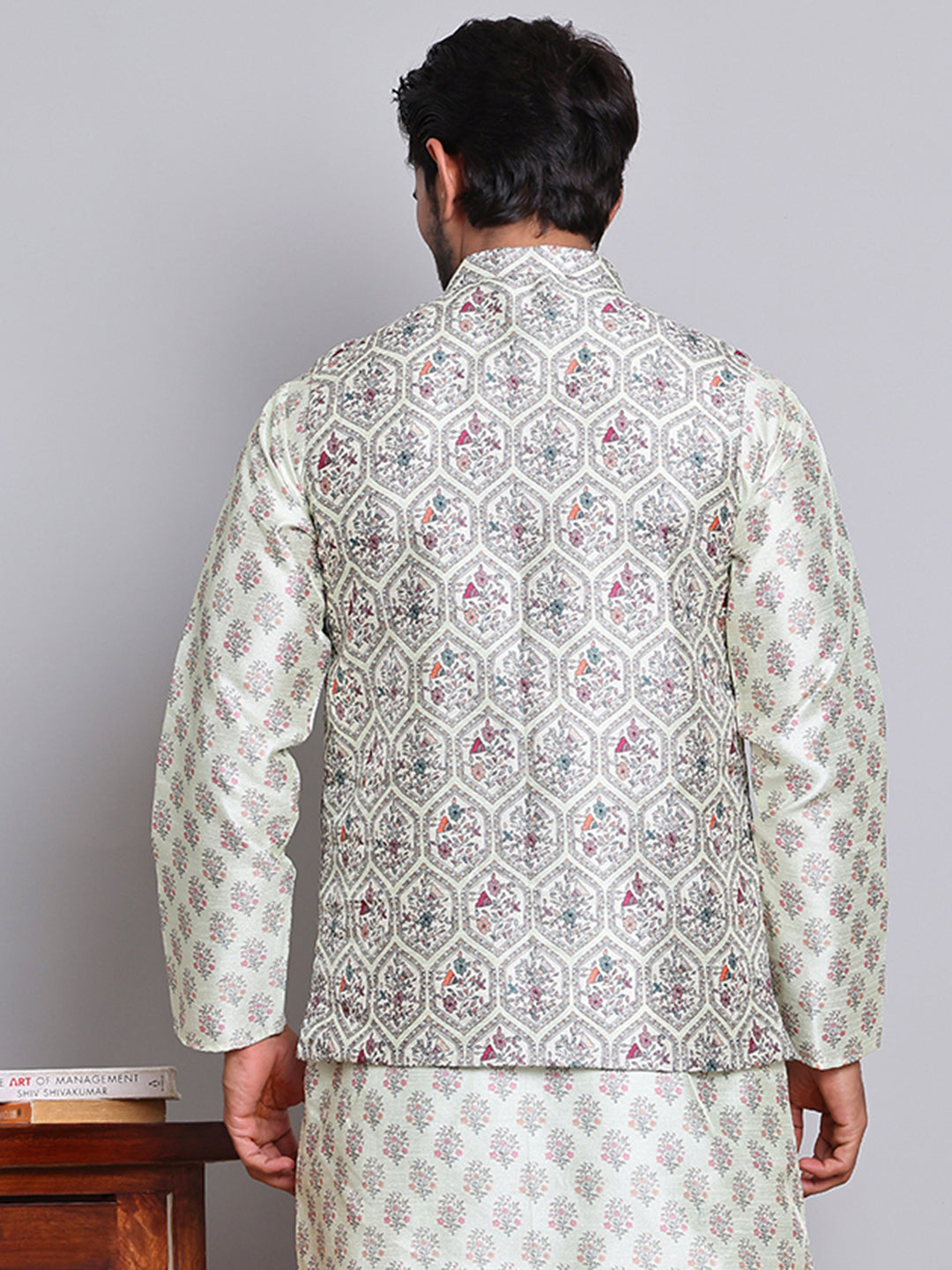 DesiQlo Men Printed Men Waistcoat Nehru Jacket - Green - JOWC_4122Pist