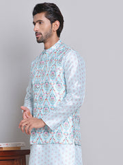 Digital Printed Nehru Jacket For Men ( JOWC 4122Sky )