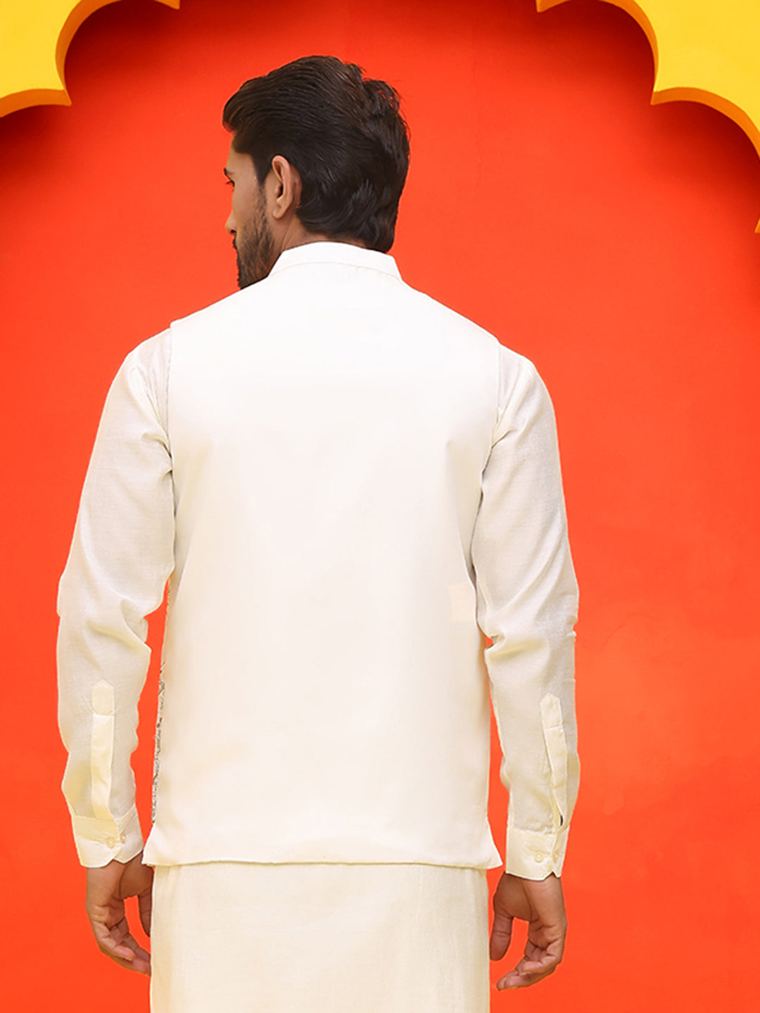 DesiQlo Men Embroidered Men Waistcoat Nehru Jacket - Wh - JOWC_4124Whi