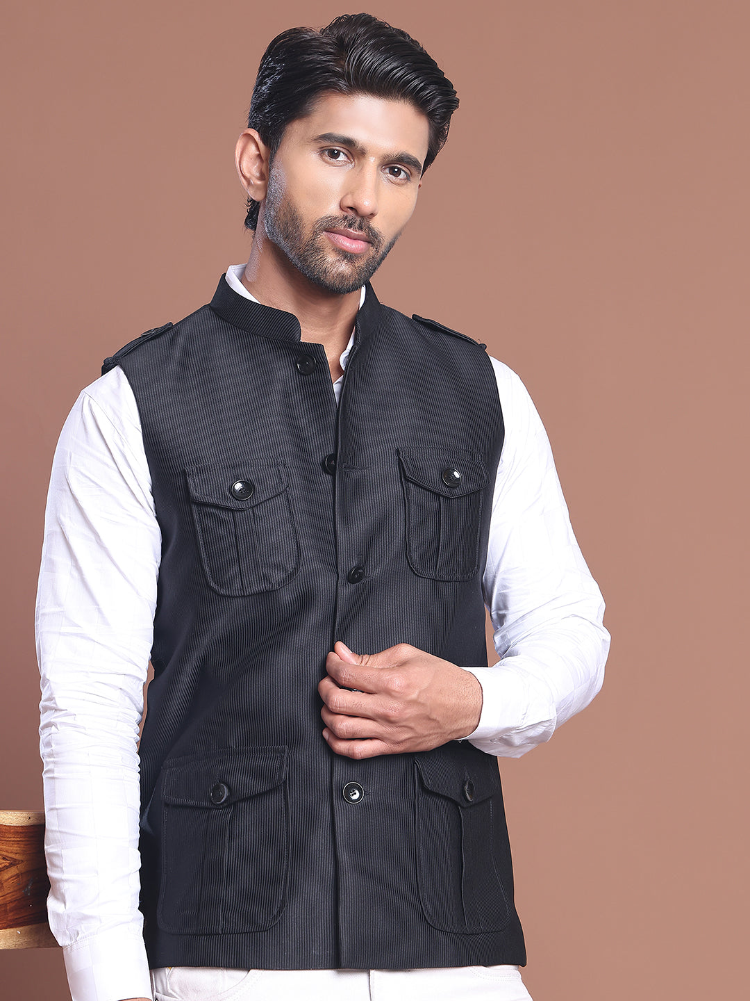 DesiQlo Men Embroidered Men Waistcoat Nehru Jacket - Bl - JOWC_4128Bla