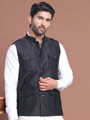 Black Soild Nehru Jacket for Men ( JOWC 4128 Black )