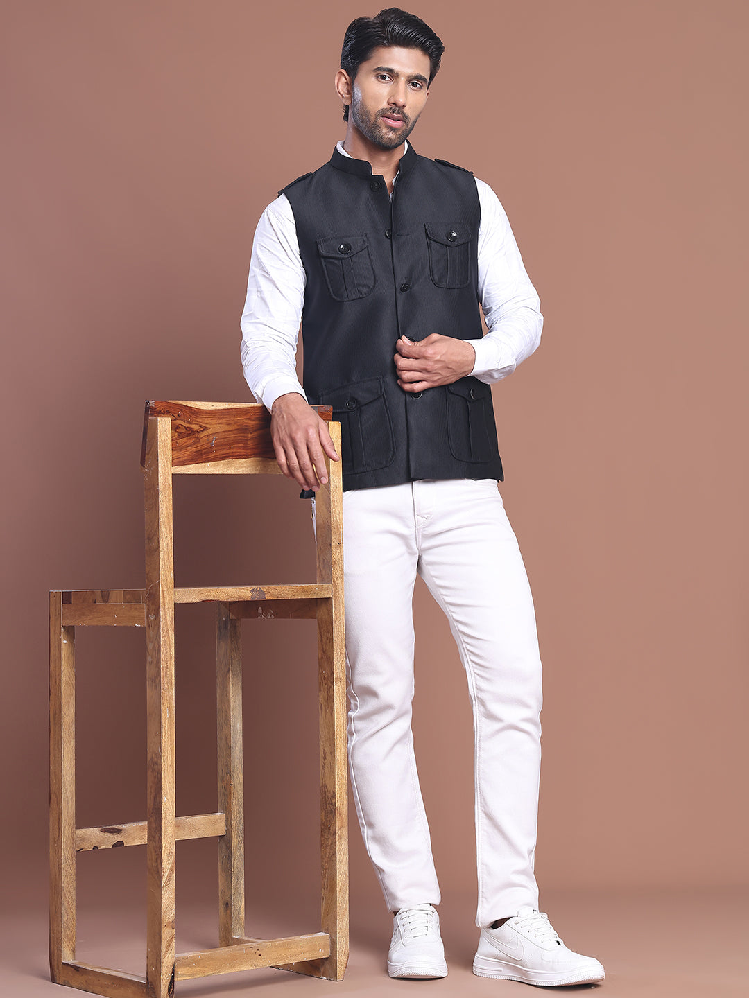 DesiQlo Men Embroidered Men Waistcoat Nehru Jacket - Bl - JOWC_4128Bla