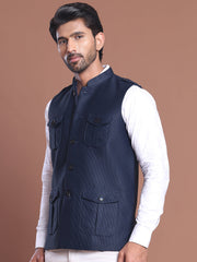 Navy Blue Soild Nehru Jacket for Men ( JOWC 4128 Navy )