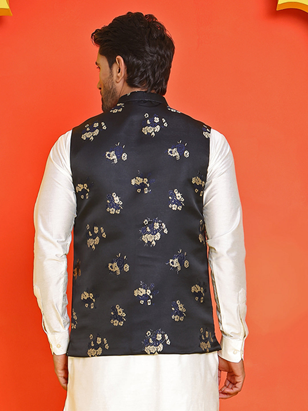 DesiQlo Men Woven Design Men Waistcoat Nehru Jacket - Black