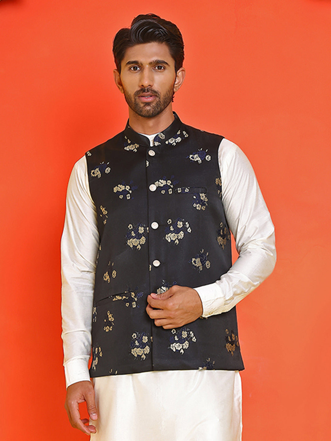 DesiQlo Men Woven Design Men Waistcoat Nehru Jacket - Black