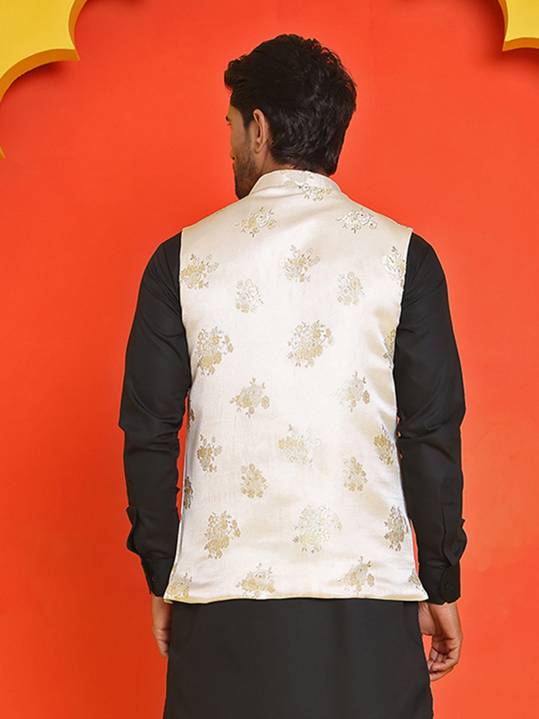 DesiQlo Men Woven Design Men Waistcoat Nehru Jacket - Beige