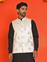 Embossed design Nehru Jacket for Men ( JOWC 4130 Cream )