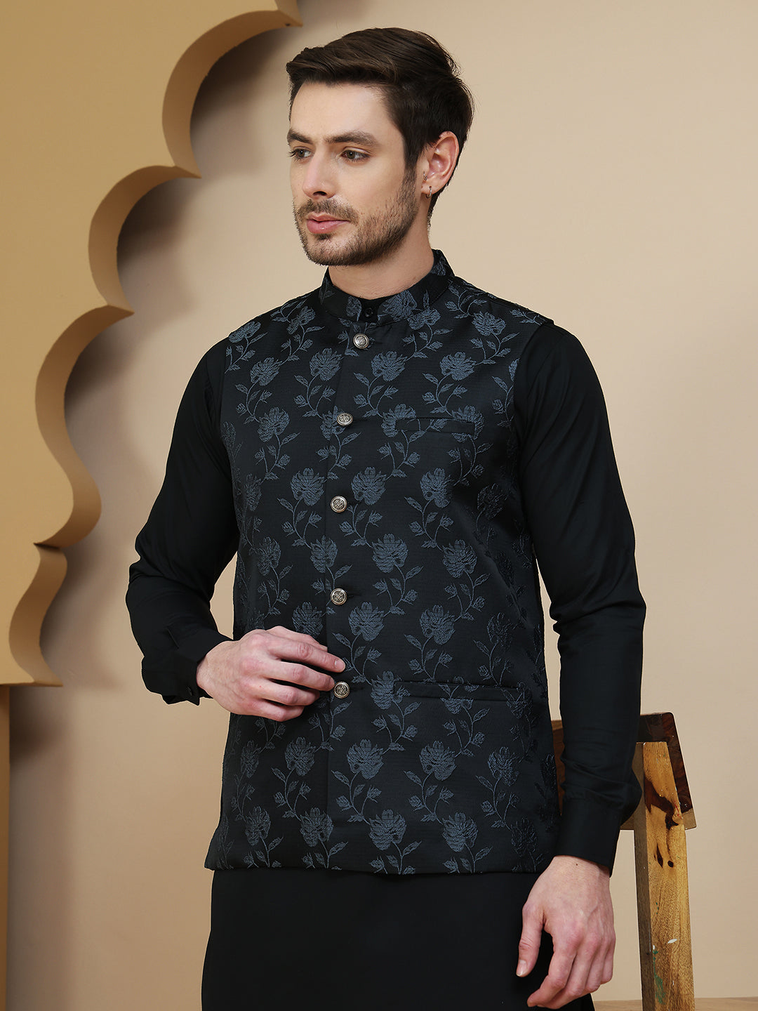 DesiQlo Men Embellished Men Waistcoat Nehru Jacket - Grey
