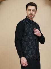 Embossed Nehru Jacket for Men ( JOWC 4133 Grey )