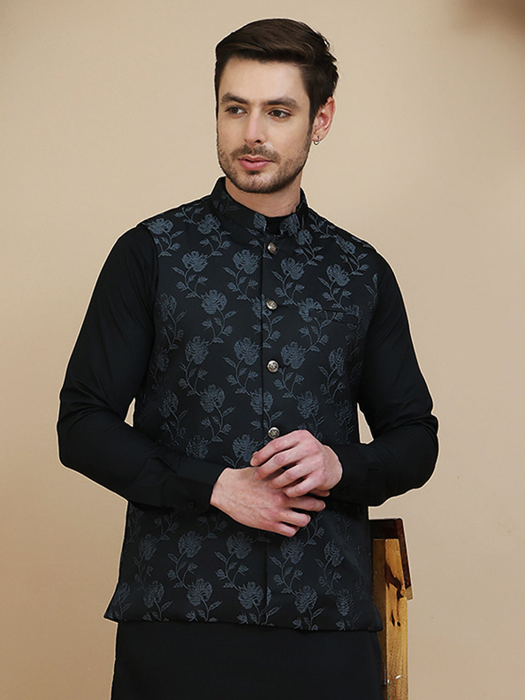 DesiQlo Men Embellished Men Waistcoat Nehru Jacket - Grey