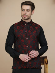 Embossed Nehru Jacket for Men ( JOWC 4133 Maroon )