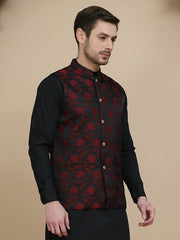 Embossed Nehru Jacket for Men ( JOWC 4133 Maroon )
