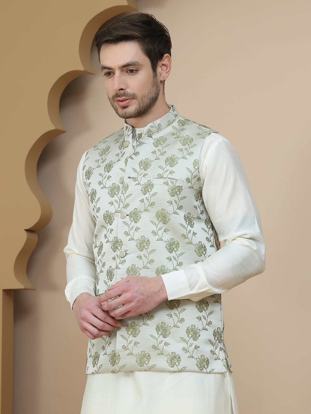 DesiQlo Men Embellished Men Waistcoat Nehru Jacket - Green