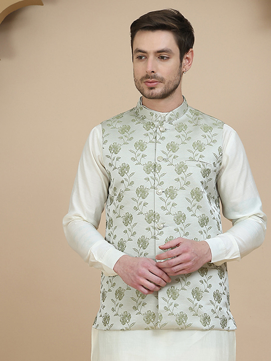 DesiQlo Men Embellished Men Waistcoat Nehru Jacket - Green