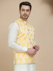 Embossed Nehru Jacket for Men ( JOWC 4133 Yellow )