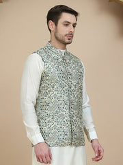 Woven Design Nehru Jacket for Men ( JOWC 4134 Blue )