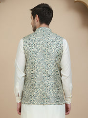 Woven Design Nehru Jacket for Men ( JOWC 4134 Blue )