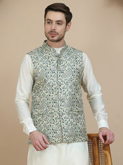 Woven Design Nehru Jacket for Men ( JOWC 4134 Blue )