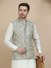 Woven Design Nehru Jacket for Men ( JOWC 4134 Navy )