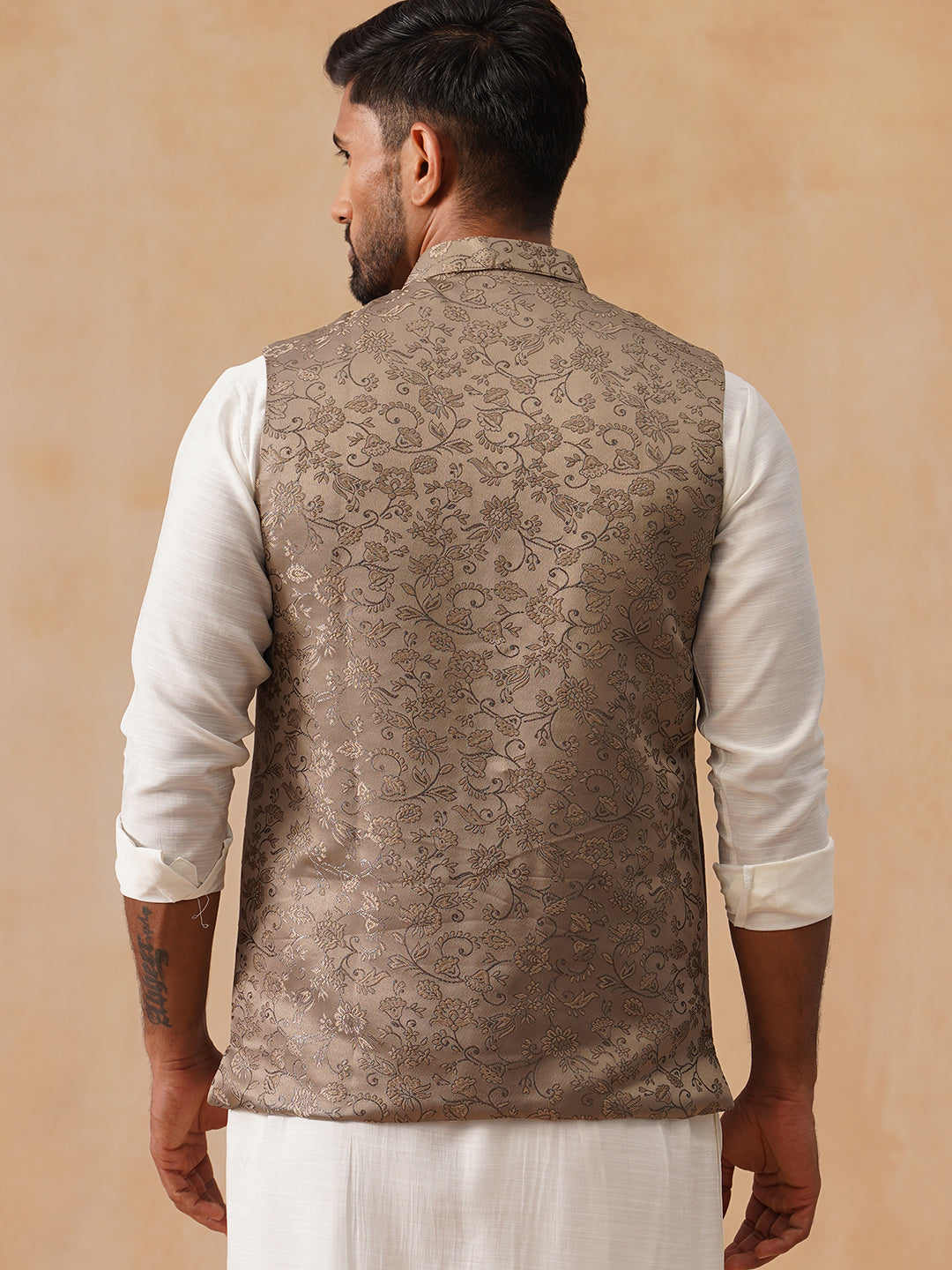 DesiQlo Men Woven Design Men Waistcoat Nehru Jacket - Brown