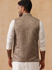 Woven Design Nehru Jacket for Men ( JOWC 4135 Brown )