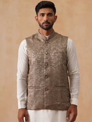 Woven Design Nehru Jacket for Men ( JOWC 4135 Brown )