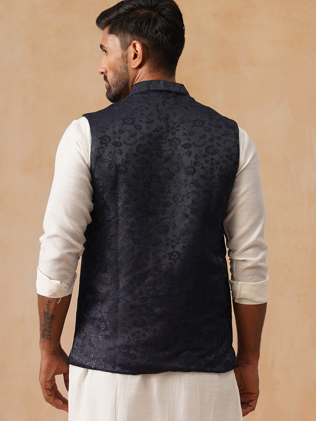 DesiQlo Men Woven Design Men Waistcoat Nehru Jacket - Blue