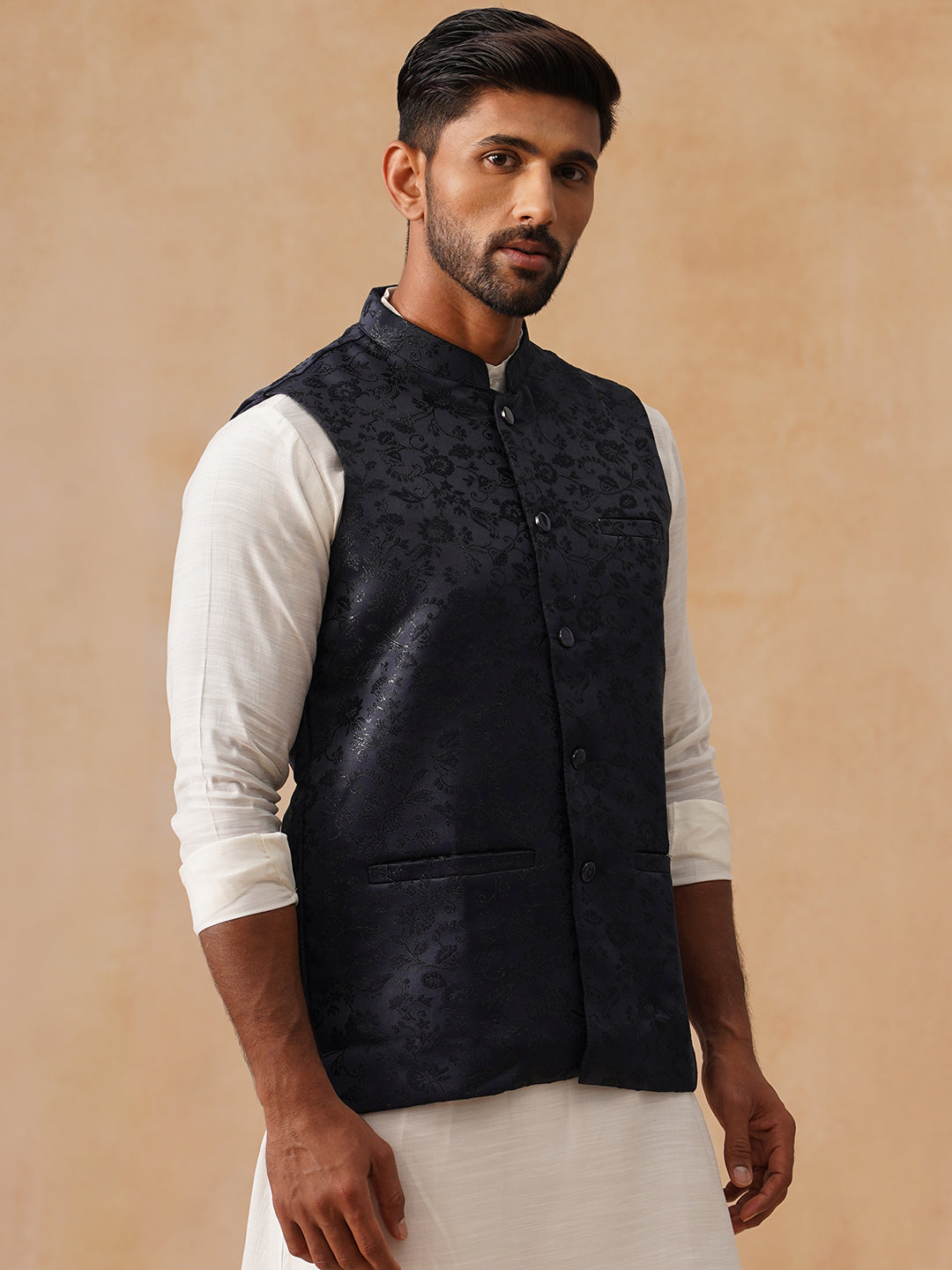 DesiQlo Men Woven Design Men Waistcoat Nehru Jacket - Blue