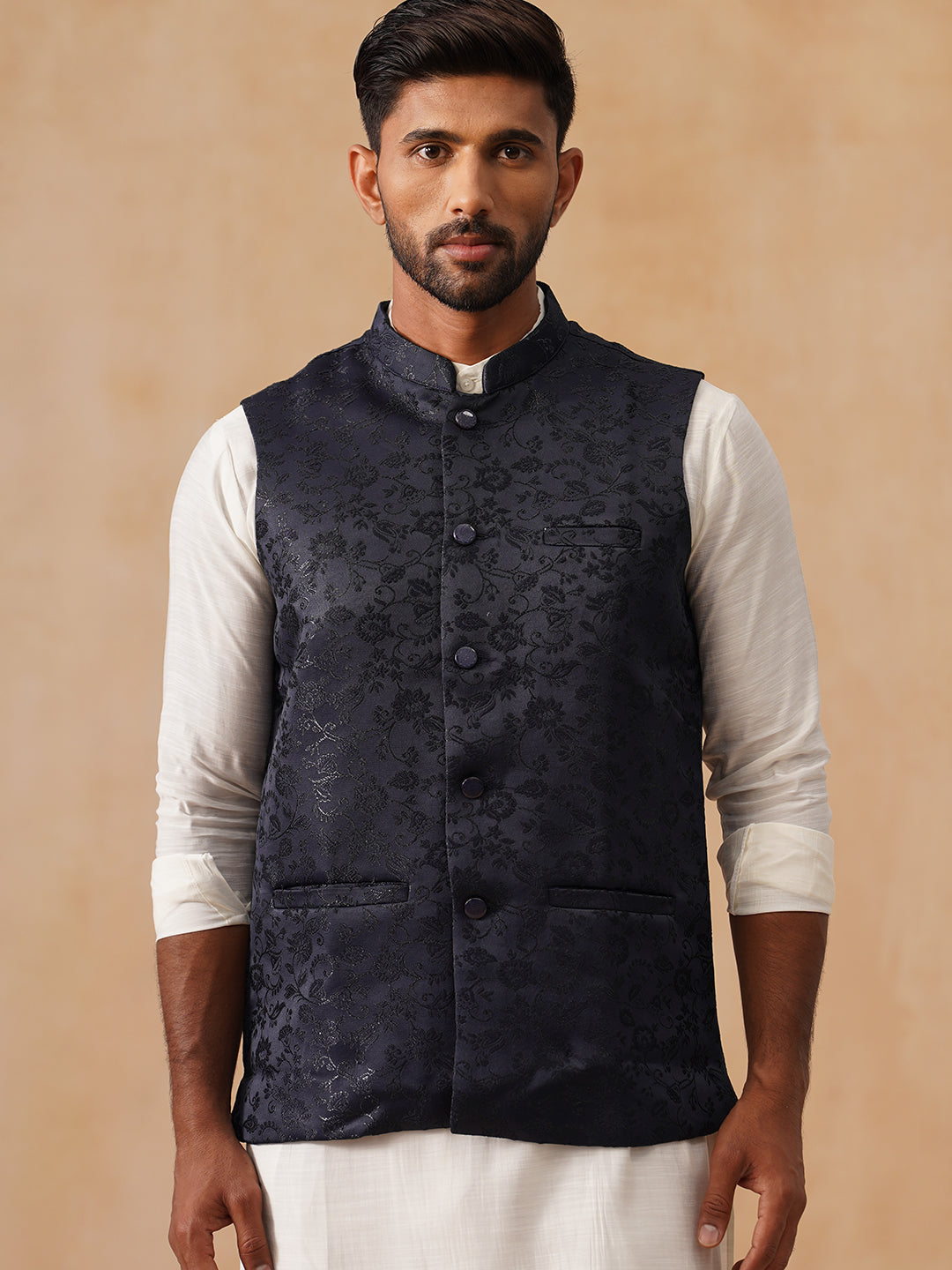 DesiQlo Men Woven Design Men Waistcoat Nehru Jacket - Blue